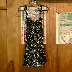 NWOT - Wild Fable - Black Lemon Print Casual Summer Mini Dress with Tied Back